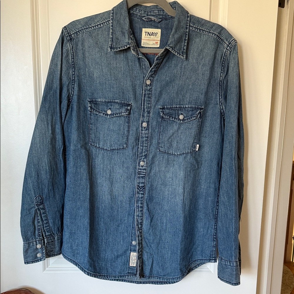 TNA Denim Button-Up in Medium Blue Wash